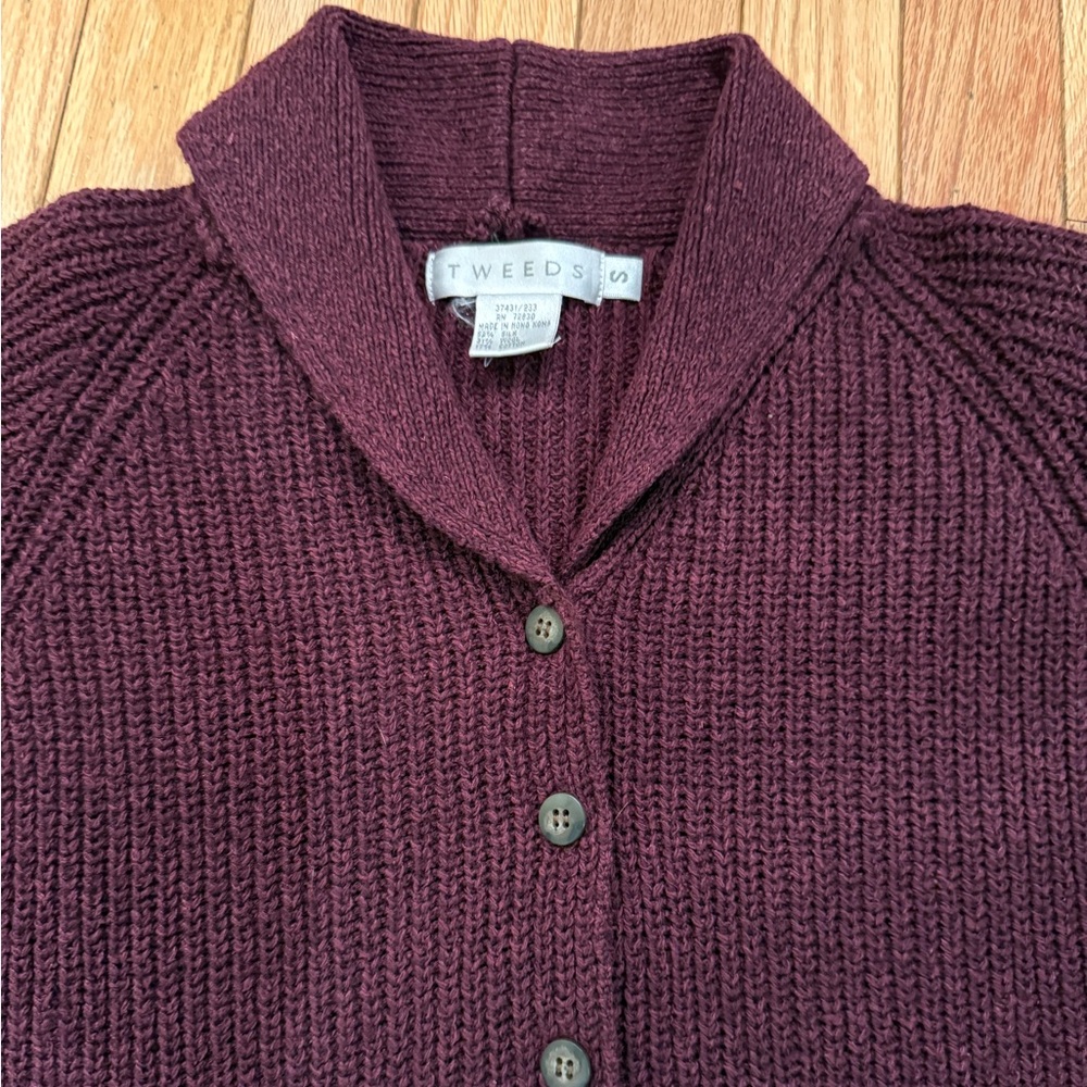 Tweeds Deep Purple Plum Cardigan Sweater Front Pockets Silk Wool Cotton - Picture 5 of 6